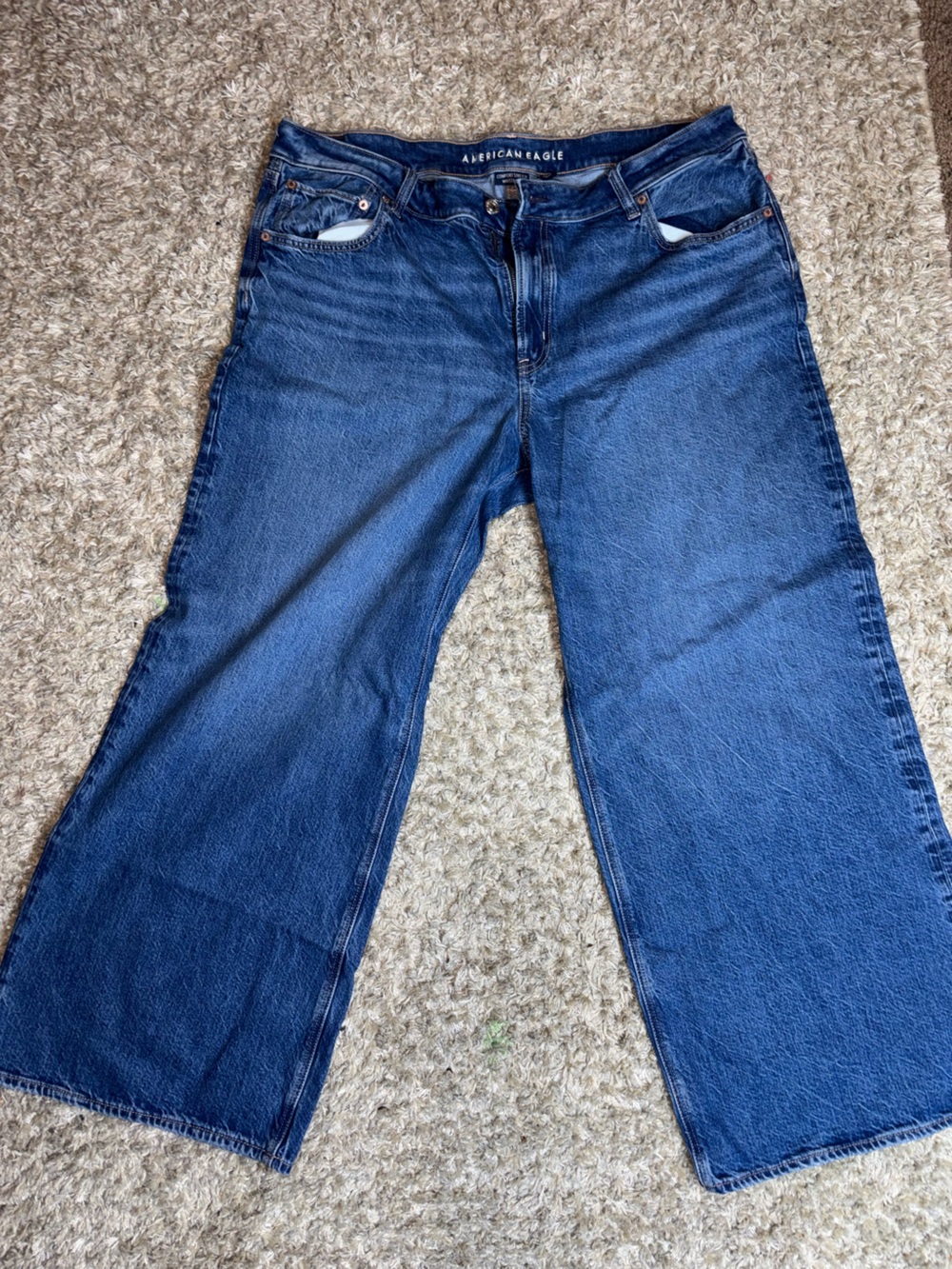 American Eagle Outfitters Women's Low RiseDark Blue Wide Leg Jeans